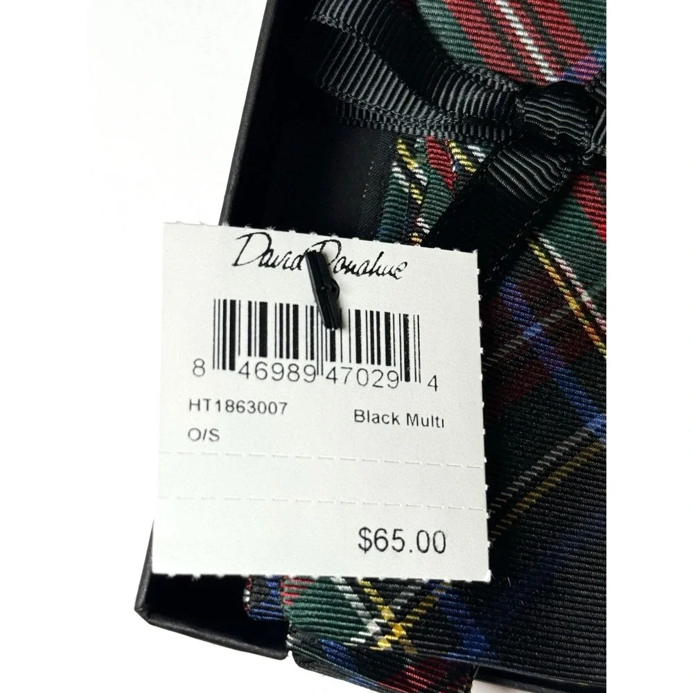 DAVID DONAHUE Men's Adjustable Bow Tie 100% Silk Black/Multi Plaid USA Made‎ EUC